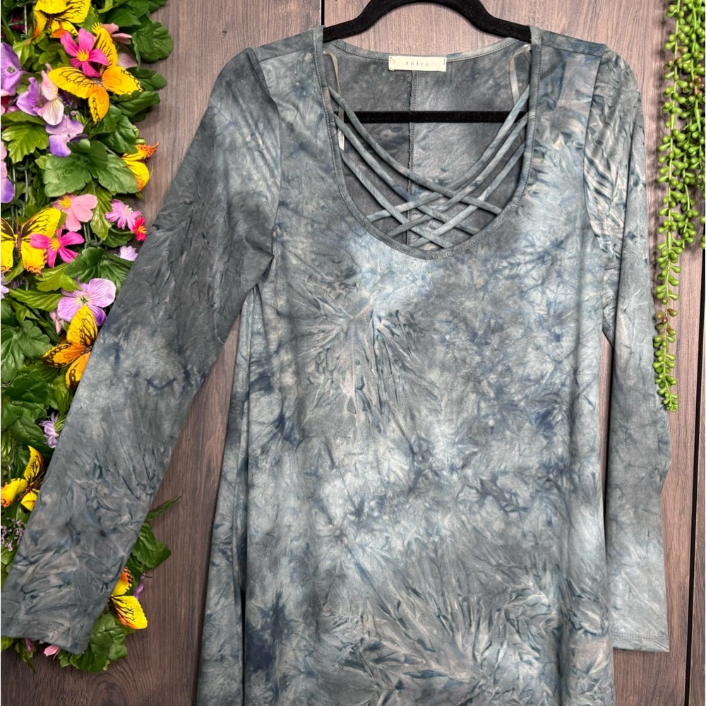 {💙2/$40💙NWOT Entro Long Sleeve Tie Dye Printed Faux Suede Dress Size Small - Picture 6 of 15